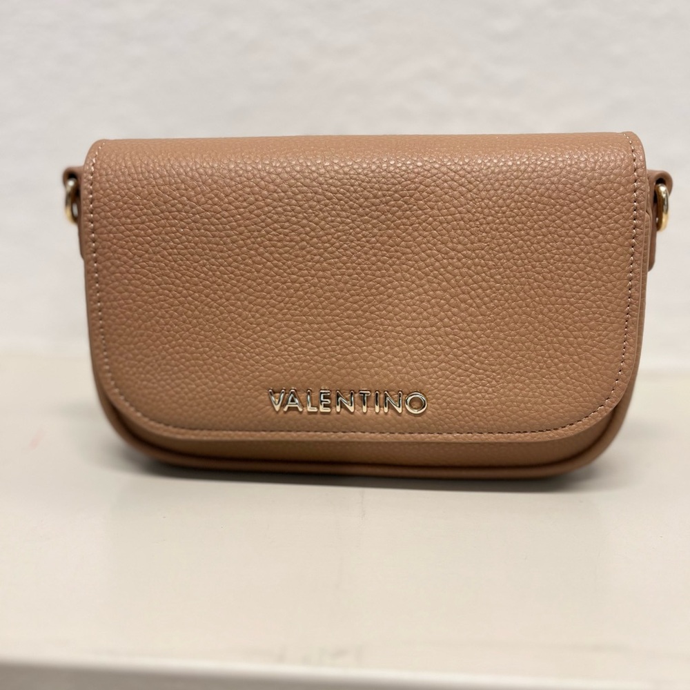Valentino Tan Pebbled Leather Crossbody Bag